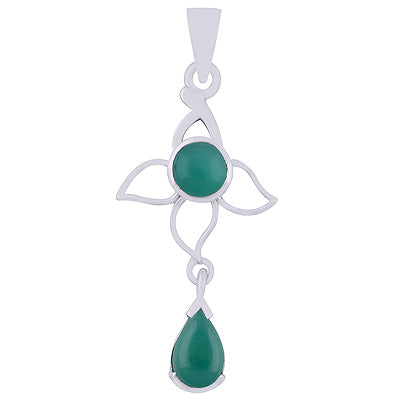 Alluring Petals Handcrafted Around Green Onyx Pear,Round Shape 925 Sterling Solid Silver Pendant - R101941-10