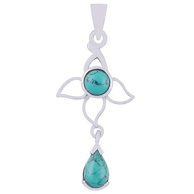 Alluring Petals Handcrafted Around Turquoise Pear,Round Shape 925 Sterling Solid Silver Pendant - R101941-3