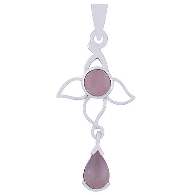 Alluring Petals Handcrafted Around Rose Quartz Pear,Round Shape 925 Sterling Solid Silver Pendant - R101941-8