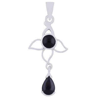 Alluring Petals Handcrafted Around Black Onyx Pear,Round Shape 925 Sterling Solid Silver Pendant - R101941-9