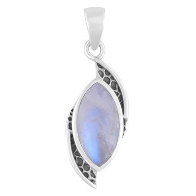 Stunning Oxidised Work Around Rainbow Moonstone Marquise Shape 925 Sterling Solid Silver Pendant - R101943-3