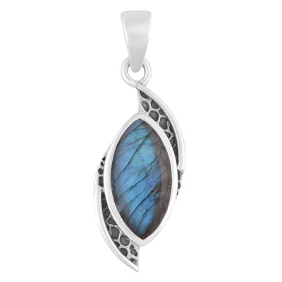 Stunning Oxidised Work Around Labradorite Marquise Shape 925 Sterling Solid Silver Pendant - R101943-4