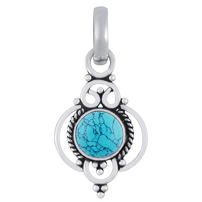 Beautiful Twisted Wire Work Around Turquoise Round Shape 925 Sterling Solid Silver Pendants - R101945-23