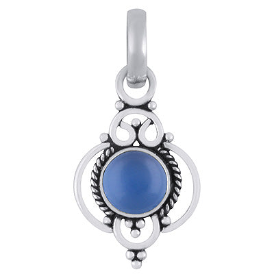 Beautiful Twisted Wire Work Around Blue Chalcedony Round Shape 925 Sterling Solid Silver Pendants - R101945-29