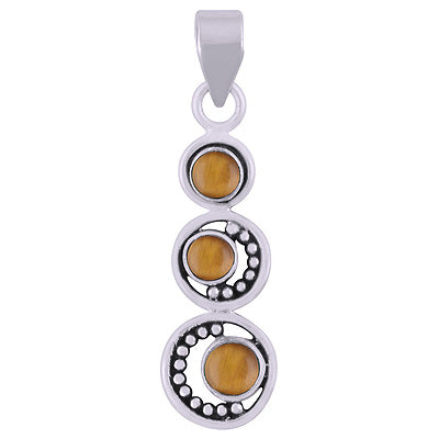 Stunning Multiple Gemstones Around Tiger's Eye Round Shape 925 Sterling Solid Silver Pendant - R101946-11