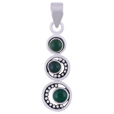 Stunning Multiple Gemstones Around Green Onyx Round Shape 925 Sterling Solid Silver Pendant - R101946-8
