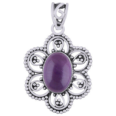Gorgeous Flower Rawa And Wire Work Around Amethyst Oval Shape 925 Sterling Solid Silver Pendants - R101947-1