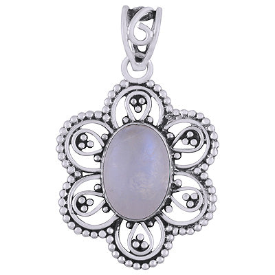 Gorgeous Flower Rawa And Wire Work Around Rainbow Moonstone Oval Shape 925 Sterling Solid Silver Pendants - R101947-3