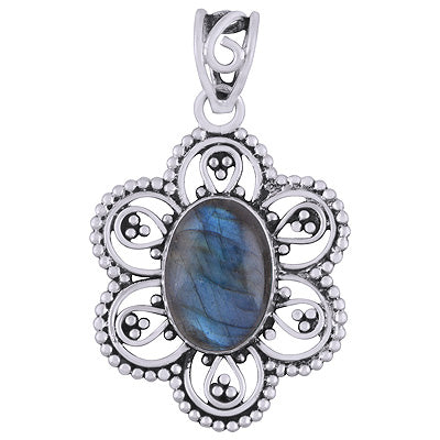 Gorgeous Flower Rawa And Wire Work Around Labradorite Oval Shape 925 Sterling Solid Silver Pendants - R101947-4