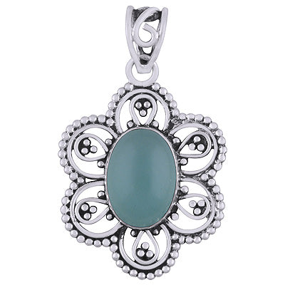 Gorgeous Flower Rawa And Wire Work Around Aqua Chalcedony Oval Shape 925 Sterling Solid Silver Pendants - R101947-8