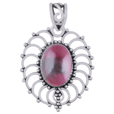 Beautiful Handcrafted Rawa Work Around Garnet Oval Shape 925 Sterling Solid Silver Pendant - R101948-2