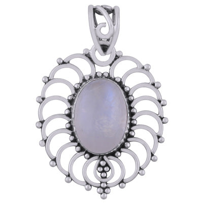 Beautiful Handcrafted Rawa Work Around Rainbow Moonstone Oval Shape 925 Sterling Solid Silver Pendant - R101948-4