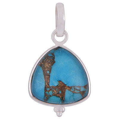 Gorgeous Rawa Work Around Bezel Blue Copper Turquoise Doublet Trillion Shape 925 Sterling Solid Silver Pendant - R101961-5