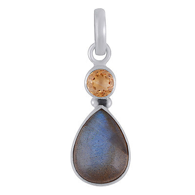 Alluring Handcrafted w/ Multiple Gemstones Citrine,Labradorite Round,Pear Shape 925 Sterling Solid Silver Pendants - R101976-34