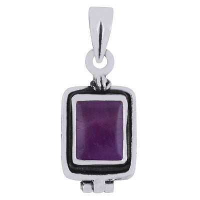 Alluring Oxidised Poison box w/ Gemstone Amethyst Rectangle Shape 925 Sterling Solid Silver Pendant - R101979-2