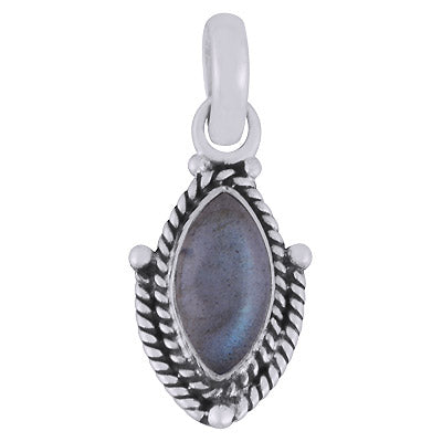 Beautifully Handcrafted Twisted Wire Work Around Labradorite Marquise Shape 925 Sterling Solid Silver Pendant - R101980-5
