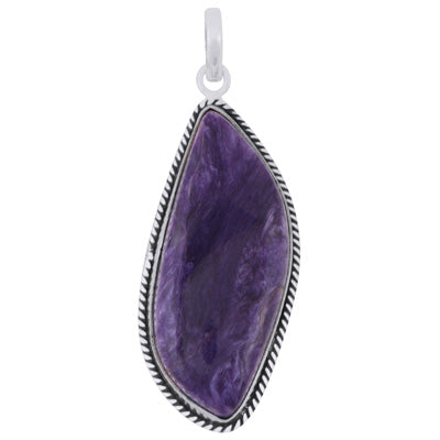 Beautiful Textured Wire Around Charoite Fancy Shape 925 Sterling Solid Silver Pendant - R101984-36