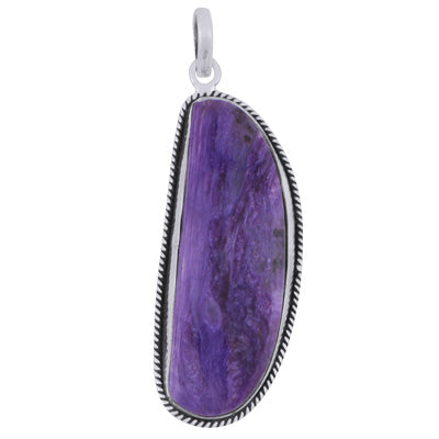 Beautiful Textured Wire Around Charoite Fancy Shape 925 Sterling Solid Silver Pendant - R101984-37