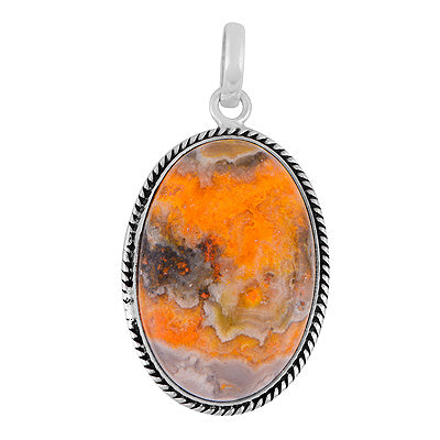 Beautiful Textured Wire Around BumbleBee Jasper Oval Shape 925 Sterling Solid Silver Pendant - R101986-29