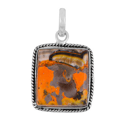 Beautiful Textured Wire Around BumbleBee Jasper Square Shape 925 Sterling Solid Silver Pendant - R101986-37