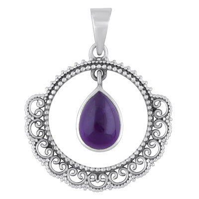 Gorgeous work Around Dangling Gemstone Amethyst Pear Shape 925 Sterling Solid Silver Pendant - R101998-1