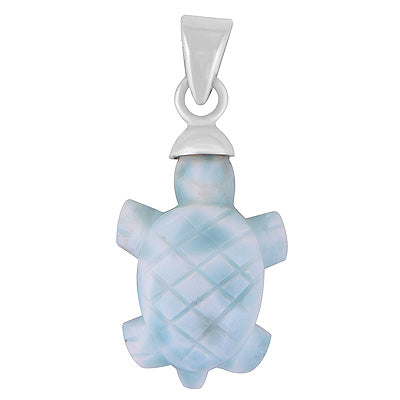 Gorgeous Tortoise Carved out of Gemstone Larimar 925 Sterling Solid Silver Pendant - R101999-12