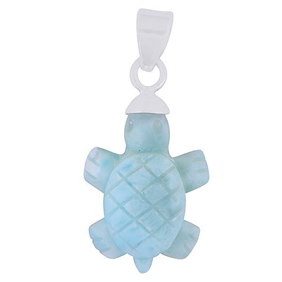 Gorgeous Tortoise Carved out of Gemstone Larimar 925 Sterling Solid Silver Pendant - R101999-9