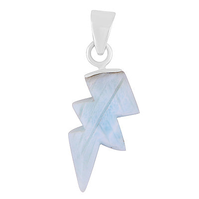 Gorgeous Lightning Bolt Carved out of Gemstone Larimar 925 Sterling Solid Silver Pendant - R102000-15