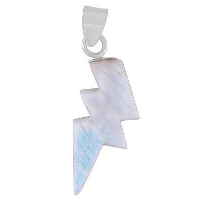 Gorgeous Lightning Bolt Carved out of Gemstone Larimar 925 Sterling Solid Silver Pendant - R102000-16