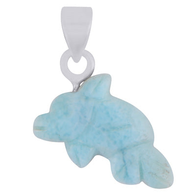 Alluring Fish Carved out of Gemstone Larimar 925 Sterling Solid Silver Pendant - R102001-10