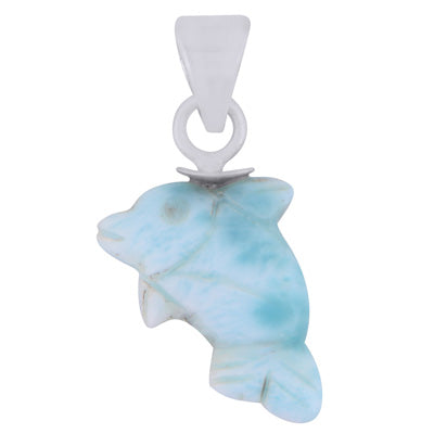 Alluring Fish Carved out of Gemstone Larimar 925 Sterling Solid Silver Pendant - R102001-16
