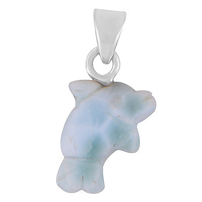 Alluring Fish Carved out of Gemstone Larimar 925 Sterling Solid Silver Pendant - R102001-20