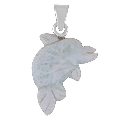 Alluring Fish Carved out of Gemstone Larimar 925 Sterling Solid Silver Pendant - R102001-28