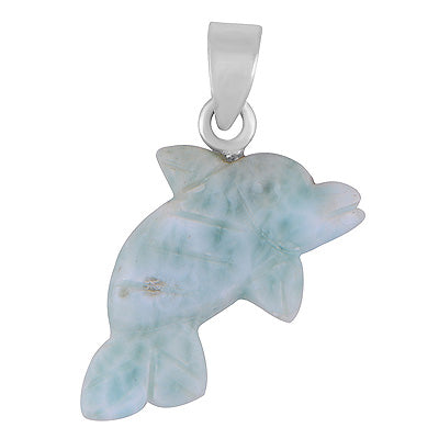 Alluring Fish Carved out of Gemstone Larimar 925 Sterling Solid Silver Pendant - R102001-29