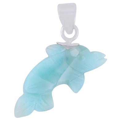 Alluring Fish Carved out of Gemstone Larimar 925 Sterling Solid Silver Pendant - R102001-7