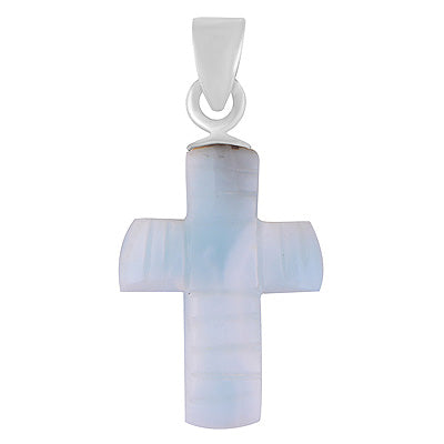 Stunning Cross Carved out of Gemstone Larimar 925 Sterling Solid Silver Pendant - R102002-26