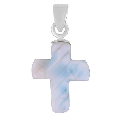Stunning Cross Carved out of Gemstone Larimar 925 Sterling Solid Silver Pendant - R102002-44