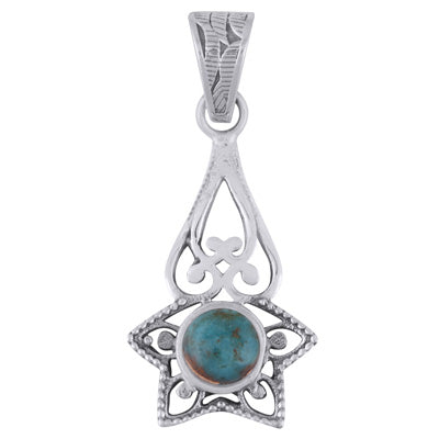 Stunning Handcrafted Around Blue Copper Turquoise Round Shape 925 Sterling Solid Silver Pendant - R102009-3