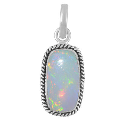 Authentic Wire Work Around Ethiopian Opal Rectangle Shape 925 Sterling Solid Silver Pendant - R102048-36