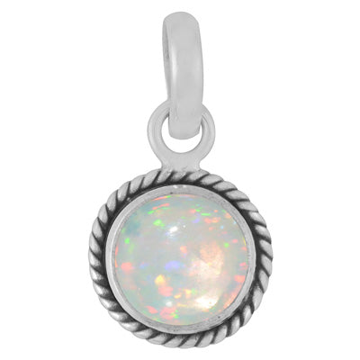 Authentic Wire Work Around Ethiopian Opal Round Shape 925 Sterling Solid Silver Pendant - R102048-37