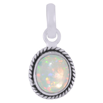 Authentic Wire Work Around Ethiopian Opal Oval Shape 925 Sterling Solid Silver Pendant - R102048-41