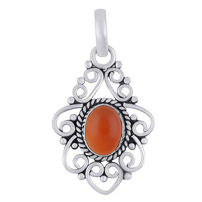 Stunning Wire Pattern & Rawa Work Around Carnelian Oval Shape 925 Sterling Solid Silver Pendant - R102074-7