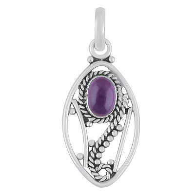 Gorgeous Wire Pattern & Rawa Work Around Amethyst Oval Shape 925 Sterling Solid Silver Pendants - R102075-1
