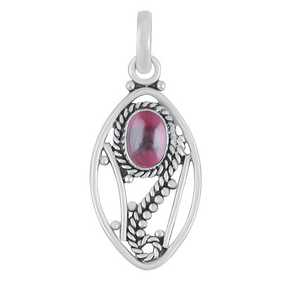 Gorgeous Wire Pattern & Rawa Work Around Garnet Oval Shape 925 Sterling Solid Silver Pendants - R102075-2