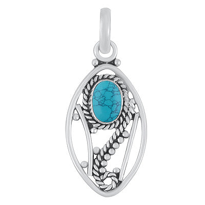 Gorgeous Wire Pattern & Rawa Work Around Turquoise Oval Shape 925 Sterling Solid Silver Pendants - R102075-3