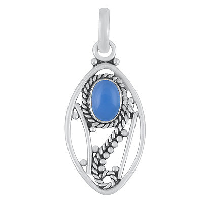 Gorgeous Wire Pattern & Rawa Work Around Blue Chalcedony Oval Shape 925 Sterling Solid Silver Pendants - R102075-9