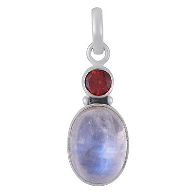 Alluring Seated Multiple Gemstones Garnet,Rainbow Moonstone Round,Oval Shape 925 Sterling Solid Silver Pendants - R102079-2