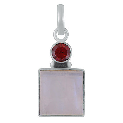 Stunning Seated Multiple Gemstones Garnet,Rainbow Moonstone Round,Square Shape 925 Sterling Solid Silver Pendants - R102081-2