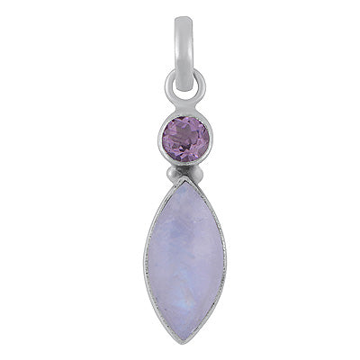 Beautiful Seated Multiple Gemstones Amethyst,Rainbow Moonstone Round,Marquise Shape 925 Sterling Solid Silver Pendants - R102082-1