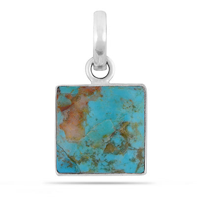 Beautiful Plain Collet Around Mohave Turquoise Square Shape 925 Sterling Solid Silver Pendants - R102084-2